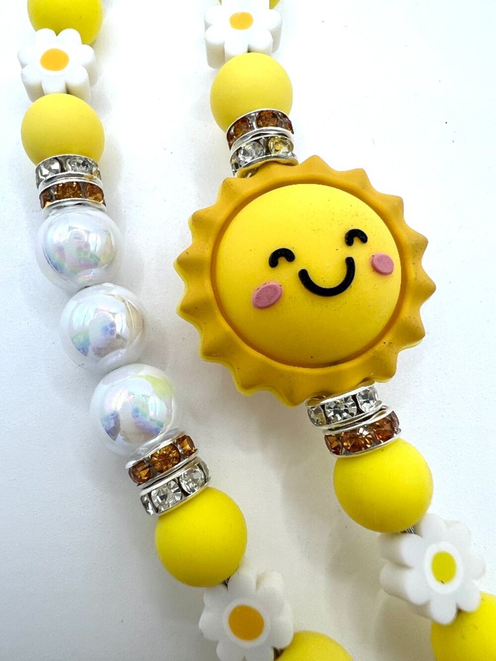 You Are My Sunshine Beaded Dog Leash | Handmade Yellow Daisy & Pearl Luxury Dog